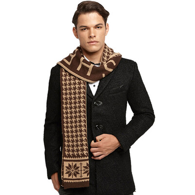 

Mengsk (MSEK) MWJ142293 autumn and winter men's scarves Houndstooth thick long soft collar coffee