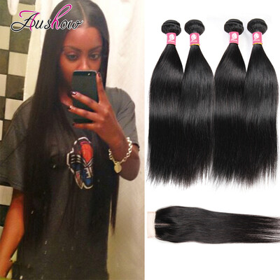 

8A Malaysian Virgin Hair With Closure 4PCS Malaysian Straight Wave Hair Bundles With 1PC Lace Closure 4x4 Part 100 Human Hair Wea
