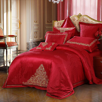 

Mercury Home Textiles (MERCURY) свадебная жаккардовая вышивка красная десять комплектов новой монашеской принцессы с двойной 1,5-метровой праздничной свадебной постелью