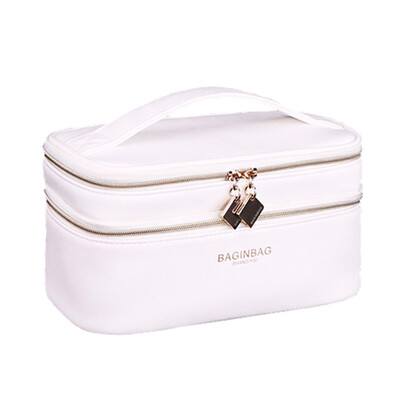 

BagINBAG Double Cosmetic Case Cosmetic Bag Cross Stitch Cosmetic Box Portable Multifunctional Cosmetic Bag With Pocket Bag Portable Large Capacity Waterproof Cosmetic Case Black Trumpet