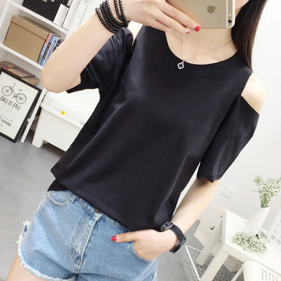 

VIVAHEART Korean short-sleeved strapless T-shirt female loose jacket female wild primer VWTD173237 black S