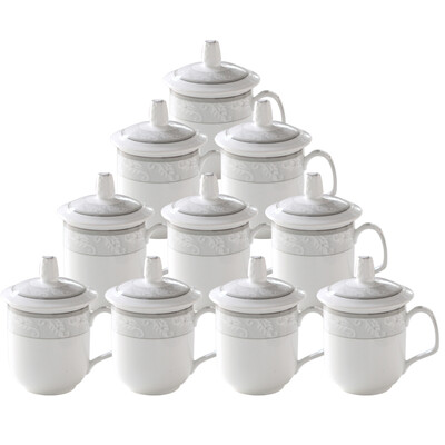 

Jingdong Supermarket clay figurine cup ceramic cup cover 10 loaded 1187 flower 300ml with cover open cup business meeting office cup set