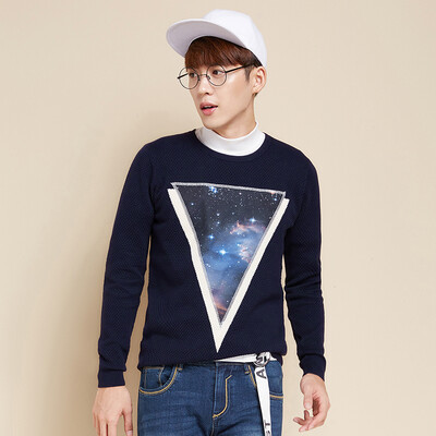 

Семировая мужская круглая воротниковая гарнитура Цветная геометрия Звездный свитер Корейский прилив 19416061901 Sapphire L
