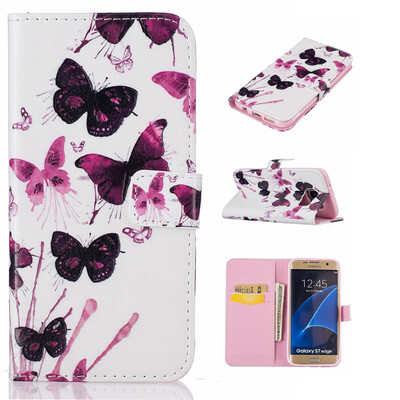 

painting butterfly Design PU Leather Flip Cover Wallet Card Holder Case for SAMSUNG Galaxy S7 Edge