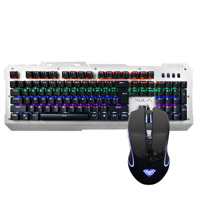 

Tarantula (AULA) chopped men's mechanical suit mixed light wired mouse and keyboard set USB keyboard mouse mechanical green axis silver black version