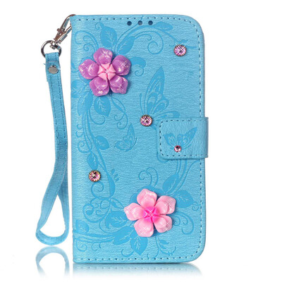 

Blue Butterfly Design PU Leather Flip Cover Wallet Card Holder Case for SAMSUNG S7