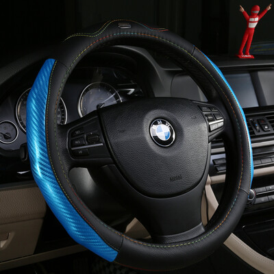 

WRC car leather steering wheel sets sports carbon fiber pattern PU leather handle sets Four Seasons Universal 38cm Medium Blue