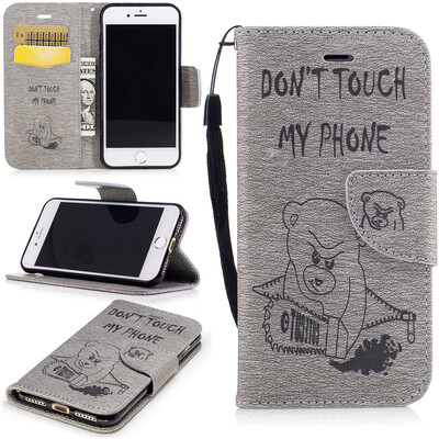 

Серый медведь Стиль тиснение Классический откидная крышка с функцией подставки и слот для кредитных карт для IPHONE 7