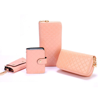 

Svale) Women's leather wallet four-piece Lingge series long wallet card bag key bag 4-3098P pink