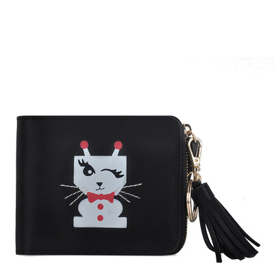 

Thousands of benefits QIANBH short wallet women new cartoon printing leather wallet zipper wallet 06 1594-2 black