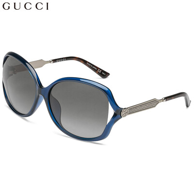 

GUCCI Gucci eyewear sunglasses female classic hollow personality fashion sunglasses GG0076SK-005 blue frame gradient gray lens 62mm