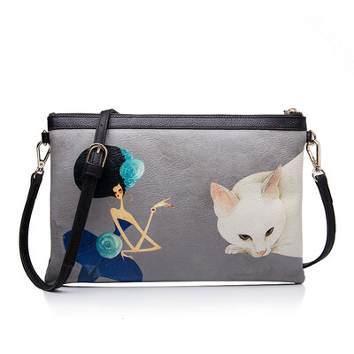 

Thousands of benefits (QIANBH) fashion original lady holding bag cat pattern Messenger bag female 01 1518-5 111 white / black