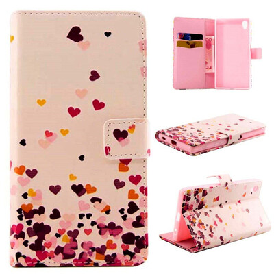

Розовый Сердце Дизайн Кожа PU откидная крышка бумажника карты держатель чехол для SONY Xperia Z5