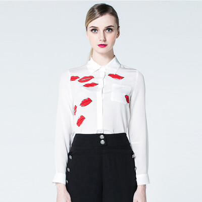 

Red Bean IDF Women&39s Wear 2017 Spring New White Print Long Sleeve Shirt FCC6208A 04 Ben White 160 84A