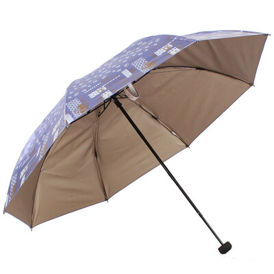 

Jingdong supermarket] paradise umbrella Mocha life double-sided soft pink color plastic anti-UV three-fold black bar steel skull umbrella champagne 33131E
