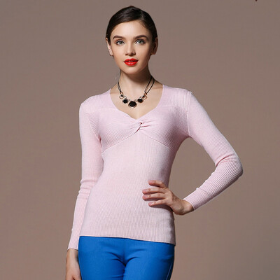 

MAZOE Europe&the United States fashion cross V-neck thread Slim wool knitted primer shirt Z1007 rust red