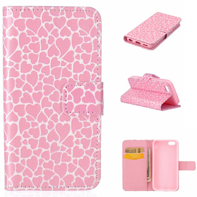 

Lovely Heart Design PU Leather Flip Cover Wallet Card Holder Case for IPHONE 5C