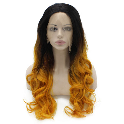 

Iwona Synthetic Hair Lace Front Long Wavy Black Orange Two Tone Ombre Wig