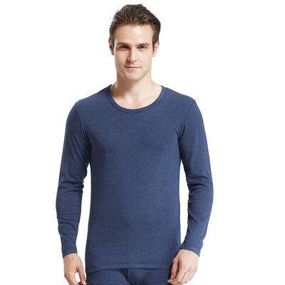 

Modal mens round neck Qiuyi Qiuku men&women de velvet high elastic fever base thermal underwear set Bao blue