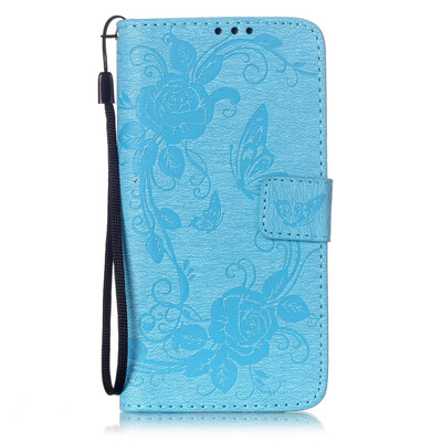 

Blue Butterfly Design PU Leather Flip Cover Wallet Card Holder Case for SAMSUNG J510