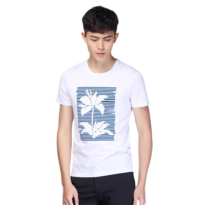 

Красная фасоль Hodo Мужская мода Повседневная цветочная полосатая вышивка Люк Мужская круглая воротница Хлопок с коротким рукавом Футболка W1 Белая 190 / 104A