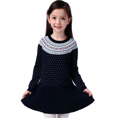 

Xin Song girl holding blue wave point sweater dress autumn&winter England design warm hedge knitting dress C307A100
