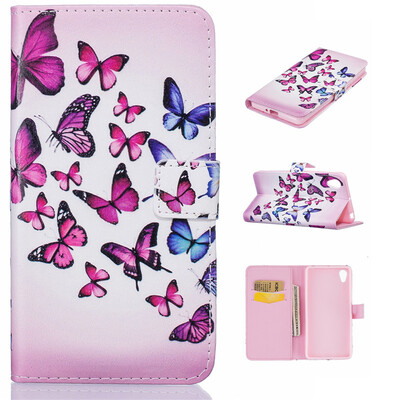 

Pink and blue butterfly Design PU Leather Flip Cover Wallet Card Holder Case for SONY Xperia X Performance