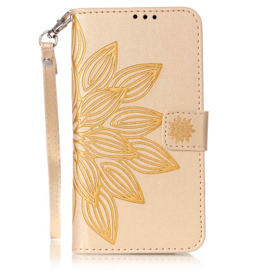 

Golden Flower Design PU Leather Flip Cover Wallet Card Holder Case for HUAWEI Y6 II