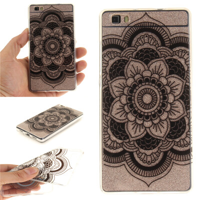 

Black sun flower Pattern Soft Thin TPU Rubber Silicone Gel Case Cover for HUAWEI P8 LITE