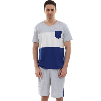 

Qili Qirui пижамы домашний сервис мужской удобный хлопок сшивание с короткими рукавами шорты костюм QH53811 серый синий L номер