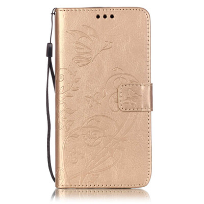 

Gold Flower Design PU Leather Flip Cover Wallet Card Holder Case for MOTO G4