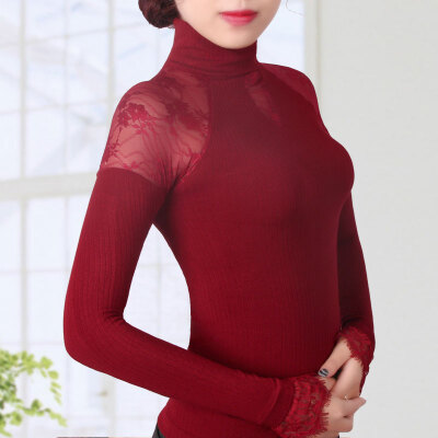 

New Ladies knitted lace shirt collar thermal underwear T-shirt thread on wear small spring lace cuffs thermo undershirts women