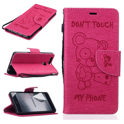 

Rose red Bear Style Embossing Classic Flip Cover with Stand Function and Credit Card Slot for HUAWEI P9