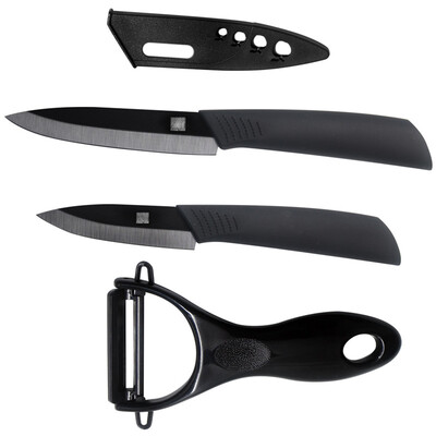 

XYJ Brand Black Peeler Ceramic Knives 3, 4 Inch Paring Utility Kitchen Knives Set