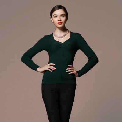 

MAZOE Europe and the United States fashion cross V-neck thread Slim wool knitted primer shirt Z1007 rust red