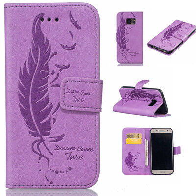 

Purple Plumes and birds Embossed PU Leather Wallet Case Classic Flip Cover with Stand Function and Credit Card Slot for SAMSUNG Ga