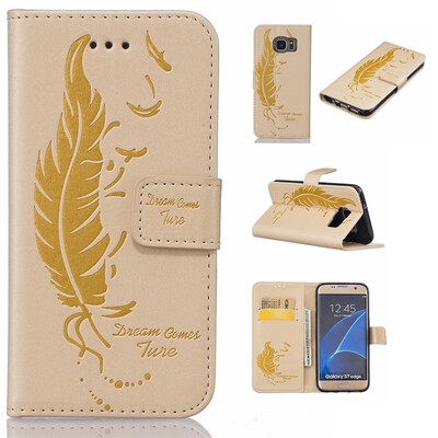 

Golden Plumes and birds Embossed PU Leather Wallet Case Classic Flip Cover with Stand Function and Credit Card Slot for SAMSUNG Ga