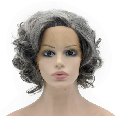 

Iwona Synthetic Hair Lace Front Short Curly Old Lady Gray Wig