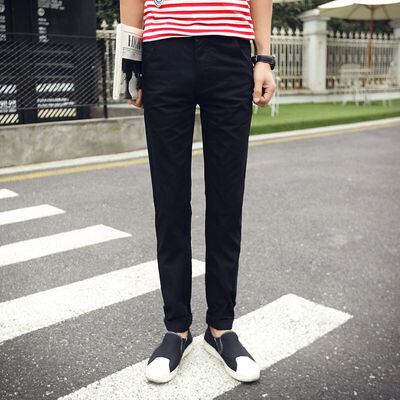 

Yisheng fashion simple simple color Slim small straight casual pants male ZY949 black 31