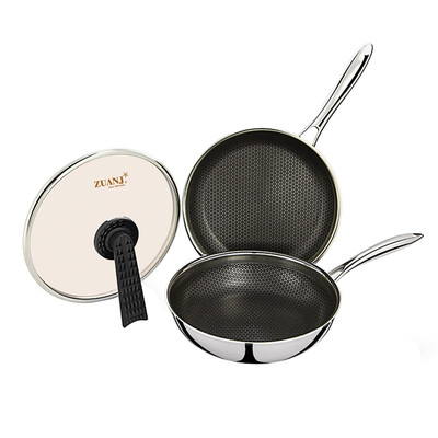 

Jingdong Supermarket drill technology ZUANJ no smoke non-stick wok frying pan pan 304 stainless steel pot wok frying pan set induction cooker gas GM ZJ-B3P30