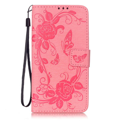 

Pink Butterfly PU Leather Flip Cover Wallet Card Holder Case for SAMSUNG J510