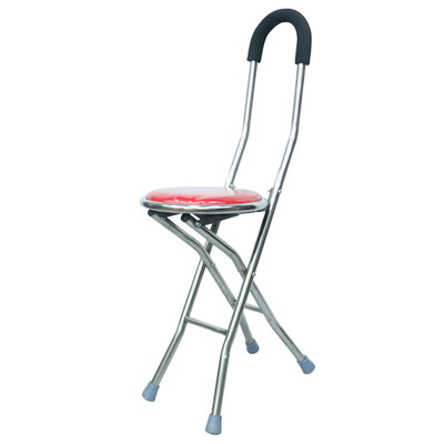 

Strong elderly walking aids walking stick can be folded four legs cane stool red
