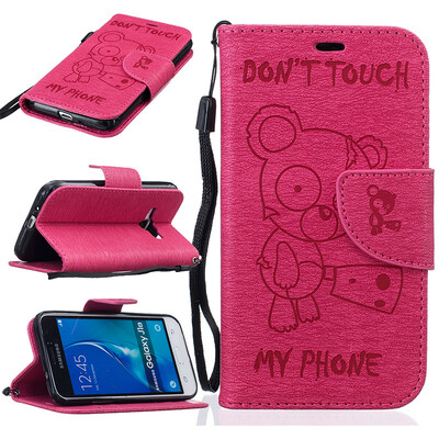 

Rose red Bear Style Embossing Classic Flip Cover with Stand Function and Credit Card Slot for SAMSUNG Galaxy J1 2016/J120F