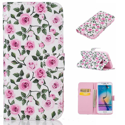 

Green leaf&flower Design PU Leather Flip Cover Wallet Card Holder Case for SAMSUNG Galaxy S6 Edge
