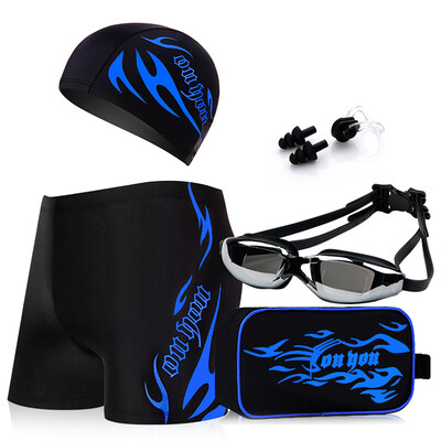 

You swim trunks men&39s suits all-around swimsuit myopia goggles swimming cap five pieces of flame set Z25102 black blue fire 4XL code 300 degrees myopia