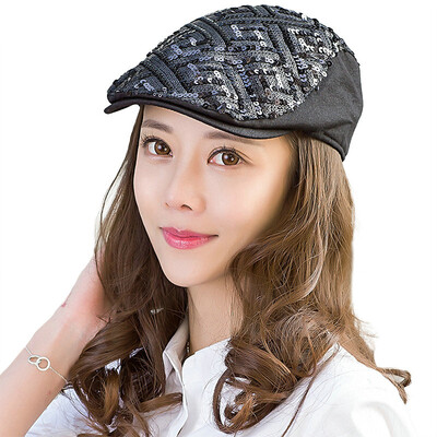 

Jingdong Supermarket] Siggi SI88306 hat ladies autumn and winter Korean version of the tide cap cap mermaid sequins painter hat fashion sunscreen sun hat gold pink 57.5CM