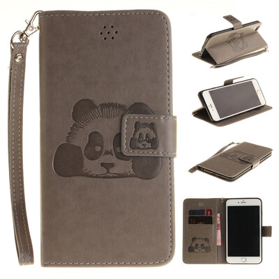 

Серый Panda Стиль Тиснение Классический откидная крышка с подставкой Функция и слот кредитной карты для IPHONE 6/6S