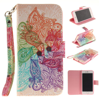 

Colorful flowers Design PU Leather Flip Cover Wallet Card Holder Case for IPHONE 7