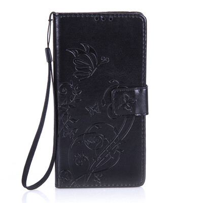 

Black Flower Design PU Leather Flip Cover Wallet Card Holder Case for SONY M4 QUA