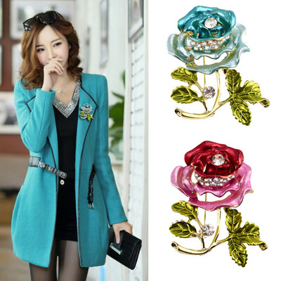 

Luxury Elegant Women Rhinestone Crystal Rose Flower Brooch Pin Brooches